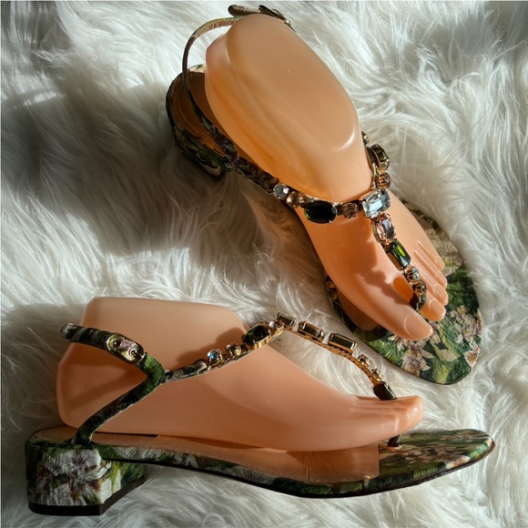 DOLCE & GABBANA FLORAL PATTERNED THONG STYLE SANDALS - Picture 5 of 14